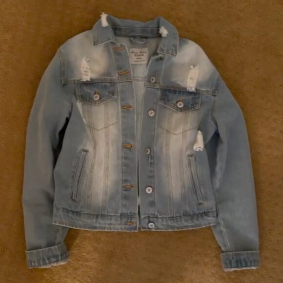 Womens Denium Jacket Distressed Aesthetic Trendy - Picture 1 of 3